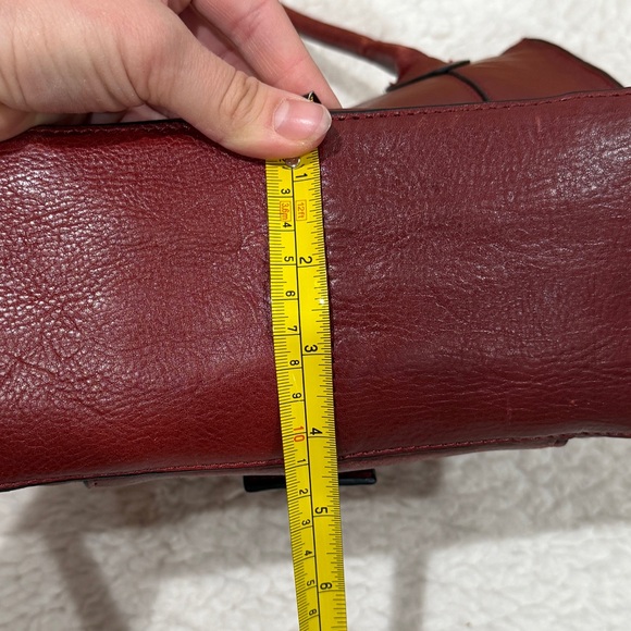 Wilsons Leather Roma Leather Push Lock Tote Handbag Dark Cherry Red Mahogany - Picture 7 of 15